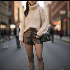 Zara Black Faux Leather High-Waist Shorts